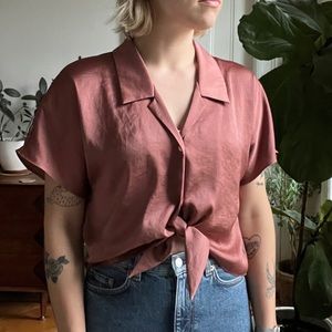 Aritzia silk tie front top